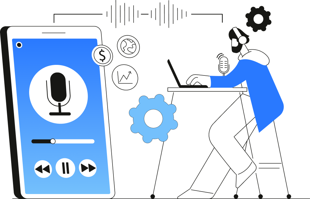 Podcast Hero Img - a guy doing a podcast